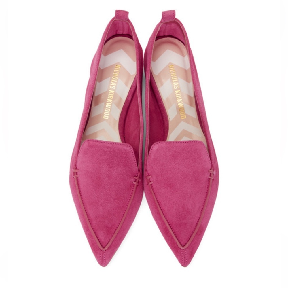 Nicholas Kirkwood Beya Suede Point Toe Flat Slip On Loafers in a Perfect Pink